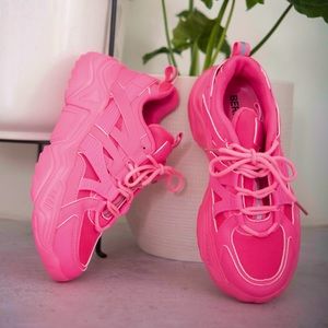 Berness Chunky Sole Athletic Sneakers in Hot Pink